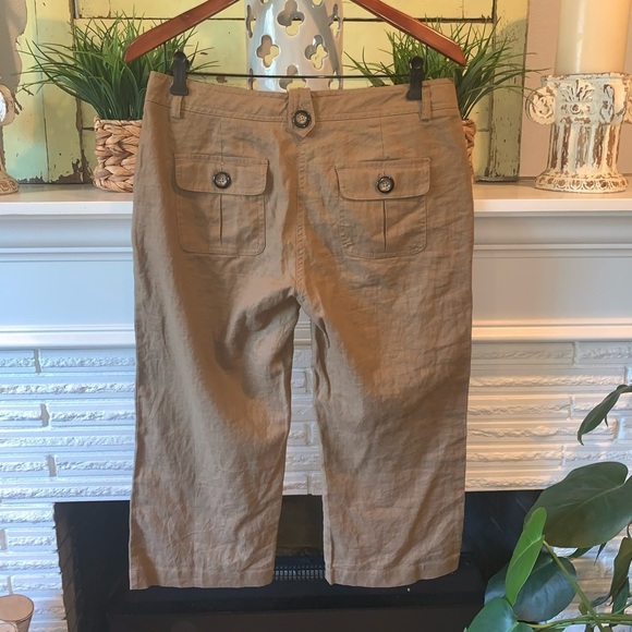 BCBGMaxAzria Cropped Wide leg Tan Linen Pants Mid Rise size 6 - Picture 8 of 8